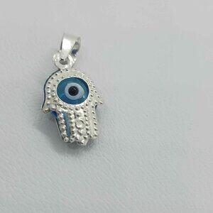 Sterling Silver 925 Hamsa Baby Blue Evil Eye Pendent